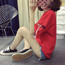 体恤上衣服 t恤女宽松学生百搭破洞半袖 原宿风bf白色短袖 夏季韩版