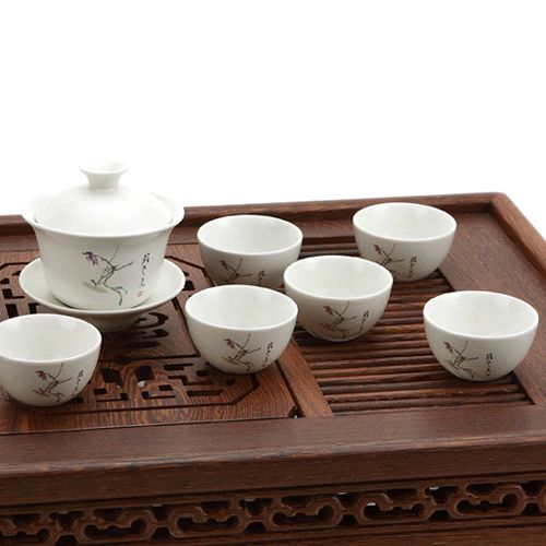热卖恒福茶具正品 景德镇功夫茶具礼盒四合一套装定窑 石斛花盖碗