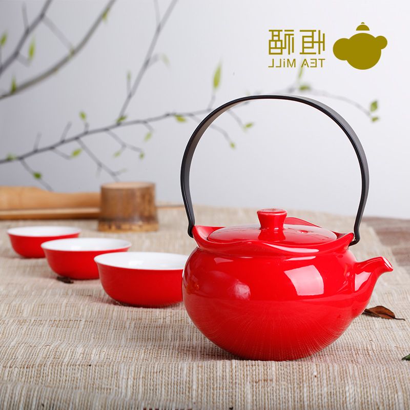 热卖恒福茶具景德镇陶瓷茶具套装功夫茶具提梁式一壶三杯灯笼小茶