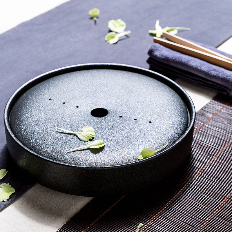 粗陶茶盘陶瓷迷你储水紫砂家用茶具圆形壶承小号干泡茶台排水茶海