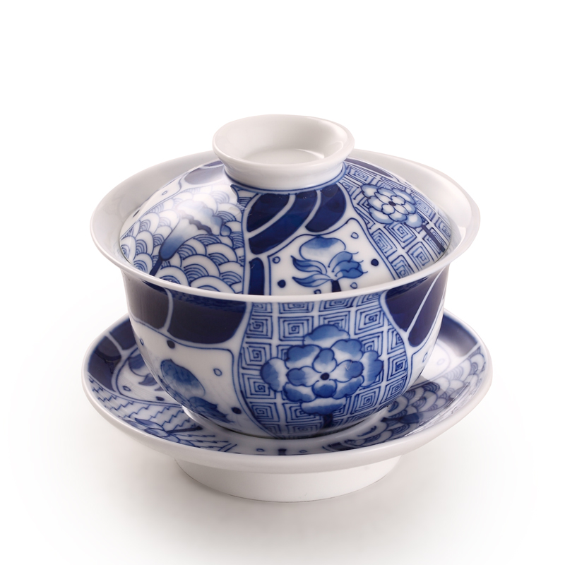 哲明 青莲盖碗景德镇青花瓷大号茶备陶瓷功夫茶具三才碗敬茶碗泡