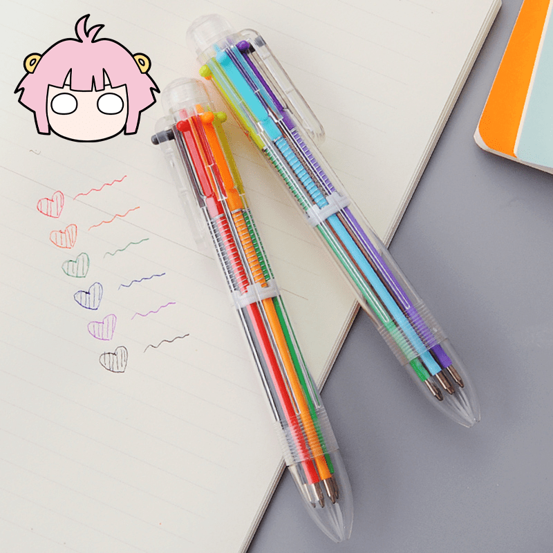 6色圆珠笔文具 韩国可爱创意学生用多色原子笔 彩色油笔手帐笔