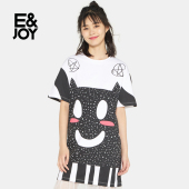 2017夏季拼接圆领t恤连衣裙17082204186 E&joy 艾格 Etam