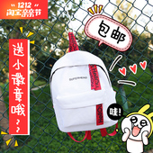 新款 潮双肩包女帆布纯色撞色中学生小书包小清新百搭双肩背包 韩版