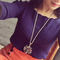 泊碧雅新款韩国个性镶钻长款项链时尚百搭装饰