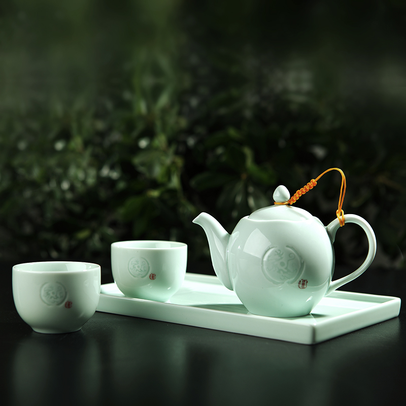 恒福茶具套装 官方正品 龙泉青瓷 功夫茶具 陶瓷 越窑古意托盘组