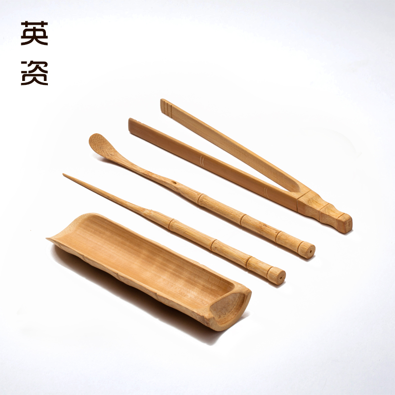 手工竹制四件套竹节茶则茶针茶夹茶勺功夫整套茶具工具茶道零配件