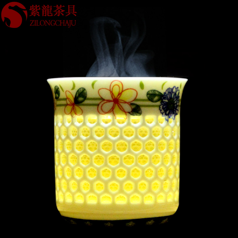 手工蜂窝玲珑茶杯品茗杯陶瓷功夫茶具大号水晶镂空巢个人杯啤酒杯