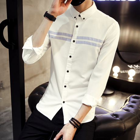 如何搭配男士白衬衫男长袖修身休闲韩版衬衣青