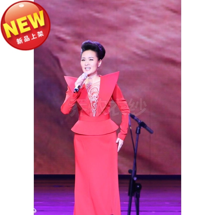 乔侬衣纱2014新款王丽达同款演出服独唱演唱会礼服修身长袖礼服