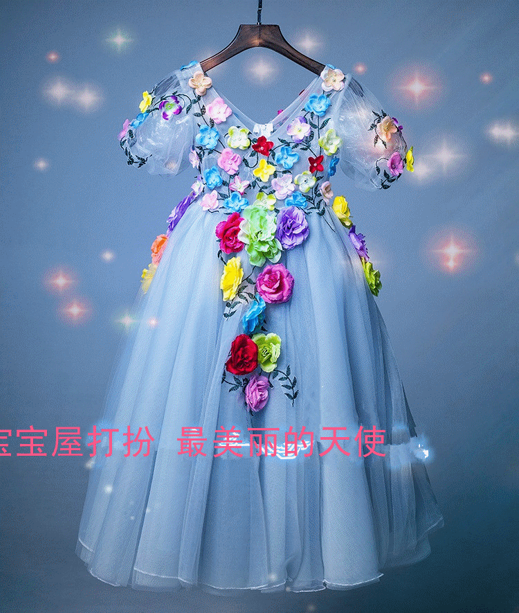 秋冬儿童晚礼服花童婚纱礼服花仙子同款女童公主裙舞蹈演出服长裙