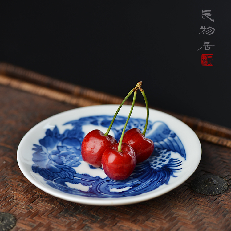 观味 手绘青花瓷器杯垫杯托茶托茶点碟 景德镇手工陶瓷茶具