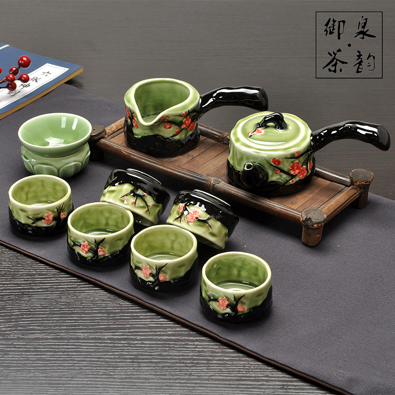 新品功夫茶具整套手彩树桩梅花手绘养生陶瓷茶具高档礼盒套装