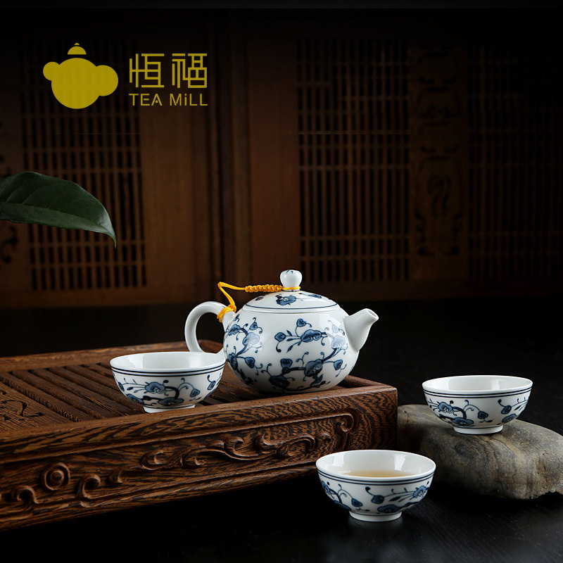恒福正品功夫茶具 景德镇陶瓷青花茶具整套套装 特价富贵小茶组