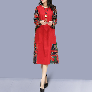 2017春秋新款棉麻民族风复古连衣裙中国风宽