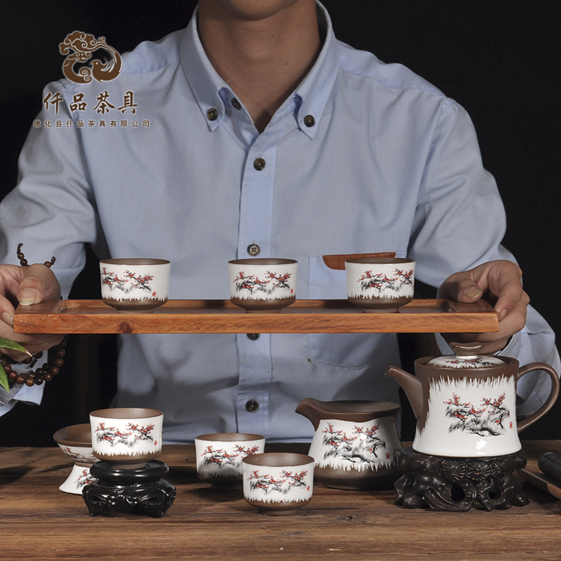 潮汕茶道 茶杯 功夫茶 日式粗陶青花功夫茶具套装 茶艺