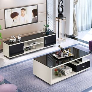 电视柜客厅简约现代黑白色烤漆背景柜茶几套装组合 钢化玻璃家具