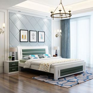 主卧室婚床原木软靠简约现代家具经济型实木1.8米双人1.5m单人床