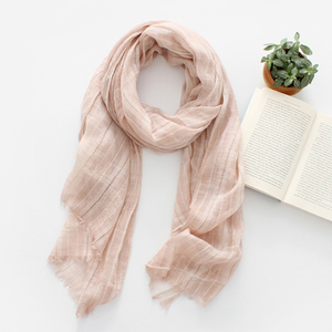 复古文艺条纹棉麻围巾