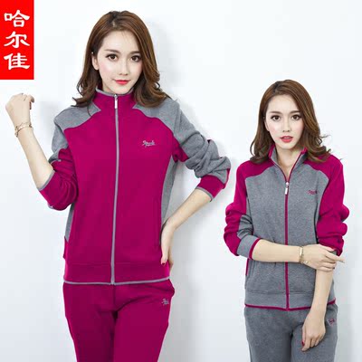 新款运动服套装女士秋冬装加肥加大码晨练妈妈装跑步卫衣两件套女