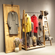唯力固女装服装店衣架展示架男落地式靠墙货架展示架复古实木展架