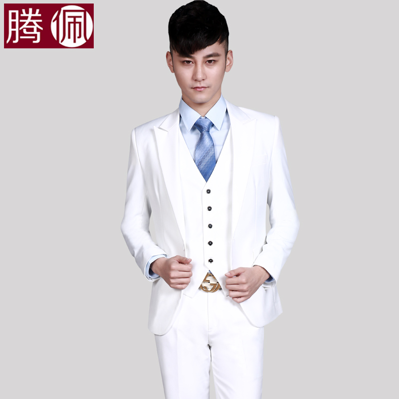 白色西服套装男三件套青年修身职业韩版小西装帅气新郎伴郎团