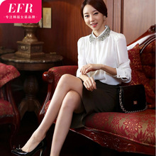 EFR 2014秋女装新品 长袖花边领雪纺衫女衬衫 休闲打底韩版衬衣女