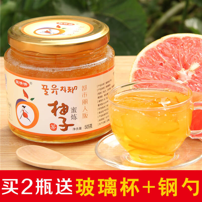 [买2瓶送杯勺]骏晴晴蜂蜜柚子茶505g 韩国风味蜜炼酱果茶冲饮品