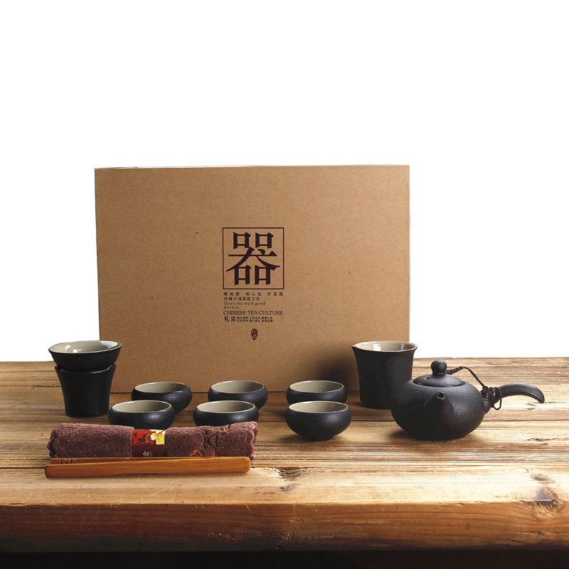 特价黑陶单套茶具套装 中式整套陶瓷功夫茶具茶壶盖碗礼盒包装