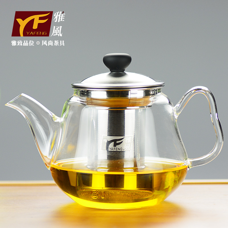 雅风新品葫芦壶 加厚耐高温玻璃泡茶壶不锈钢过滤加热花草茶具