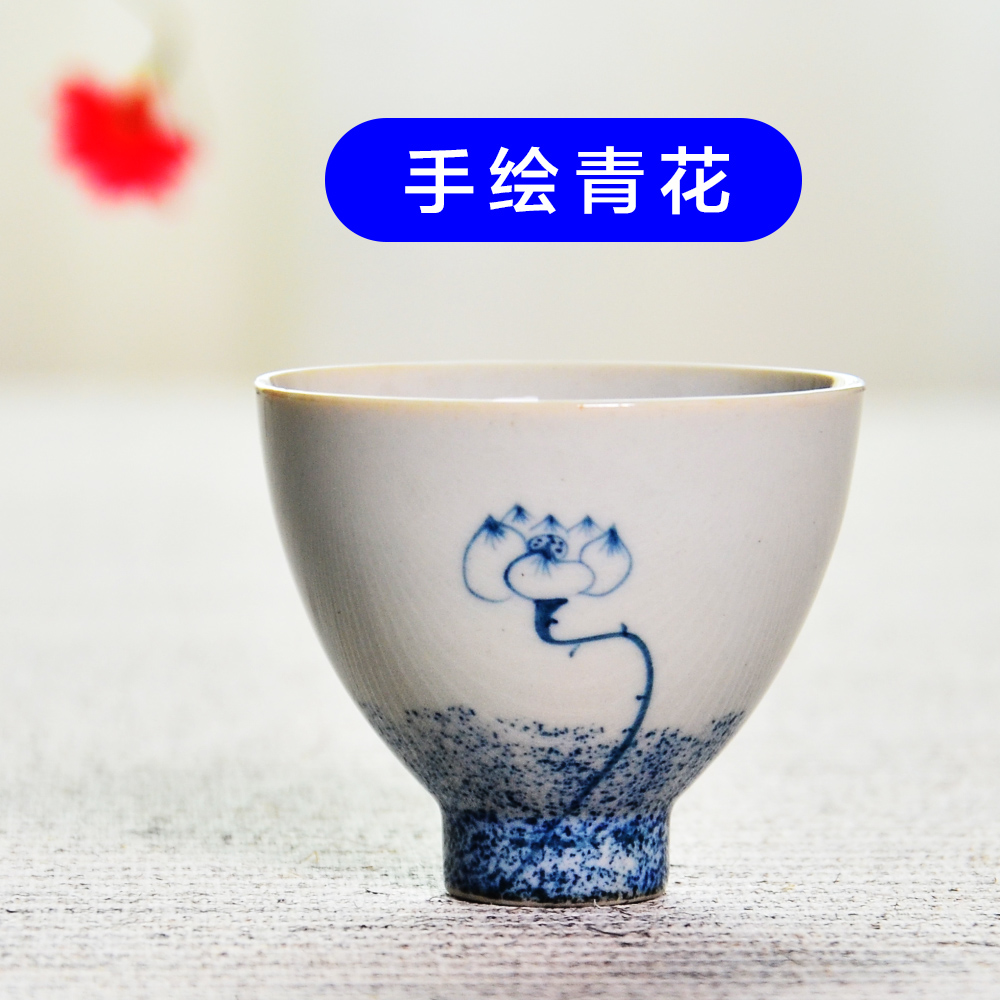 永利汇景德镇陶瓷手绘功夫品茗杯青花瓷小茶杯个人杯主人单杯茶具
