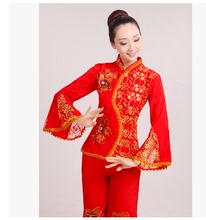 包邮限时打折秋冬季新款大红秧歌服装演出服 扇子舞民族舞秧歌服