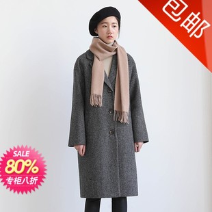 2016冬季新款韩国时尚格子女式羊毛外套棉毛
