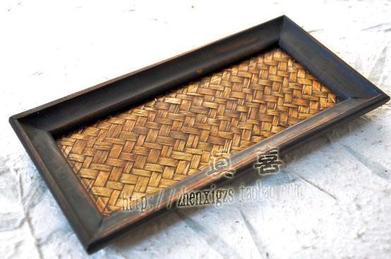 4×7篾底木托盘泰国家居木制工艺品篾底木托盘藤编茶盘茶具水果盘
