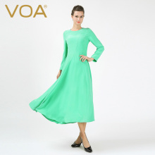 VOA 翠绿色真丝长款连衣裙长袖修身气质桑蚕丝大摆裙A6105图片