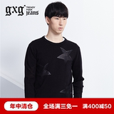 gxg.jeans男装春款修身镂空毛衣黑色休闲圆领套头毛衫潮#61620144