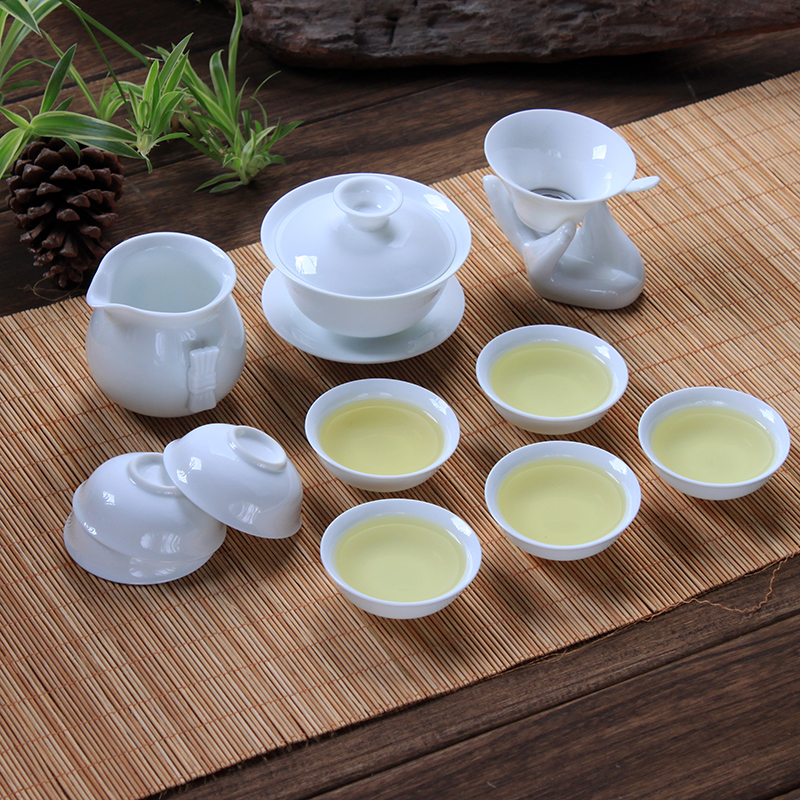 德化白瓷茶具套装高白瓷陶瓷功夫茶具整套盖碗茶杯特价包邮纯白色