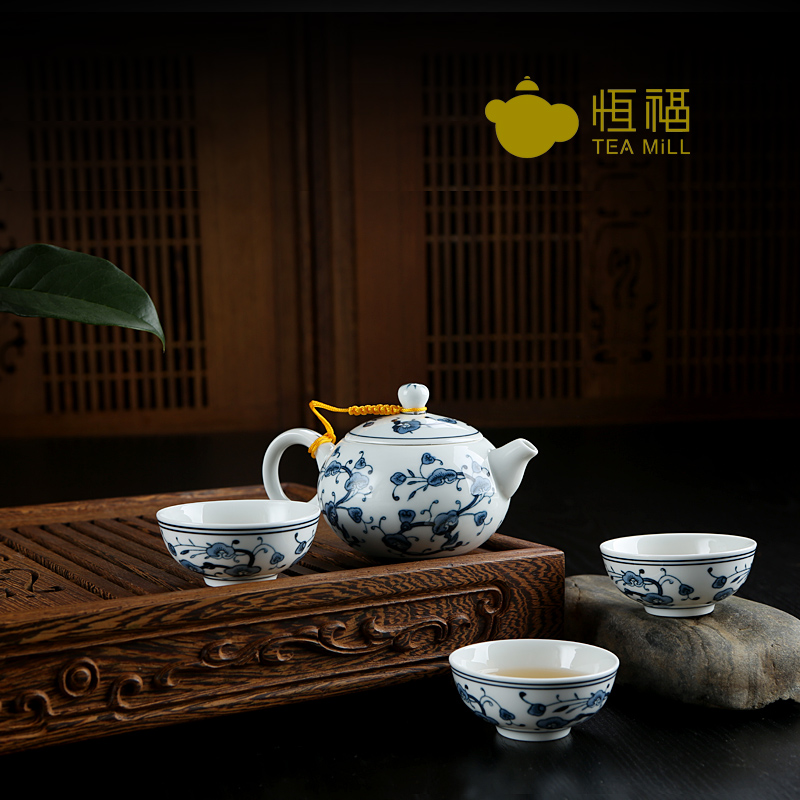 恒福正品功夫茶具 景德镇陶瓷青花茶具整套套装 特价富贵小茶组