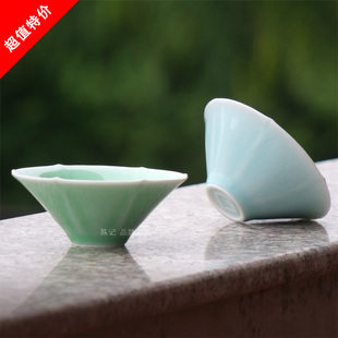 茶具 正品恒福恒陶 青瓷功夫茶具品茗杯普洱杯红茶杯主人杯 清荷斗笠