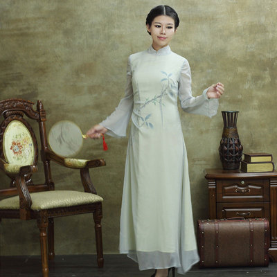 文艺范无袖连衣裙旗袍长裙中国风禅意女装中式