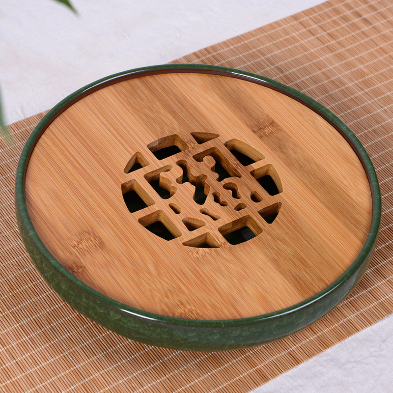 功夫茶具托盘小茶盘竹制茶海冰裂家用陶瓷储水式干泡台茶台 特价