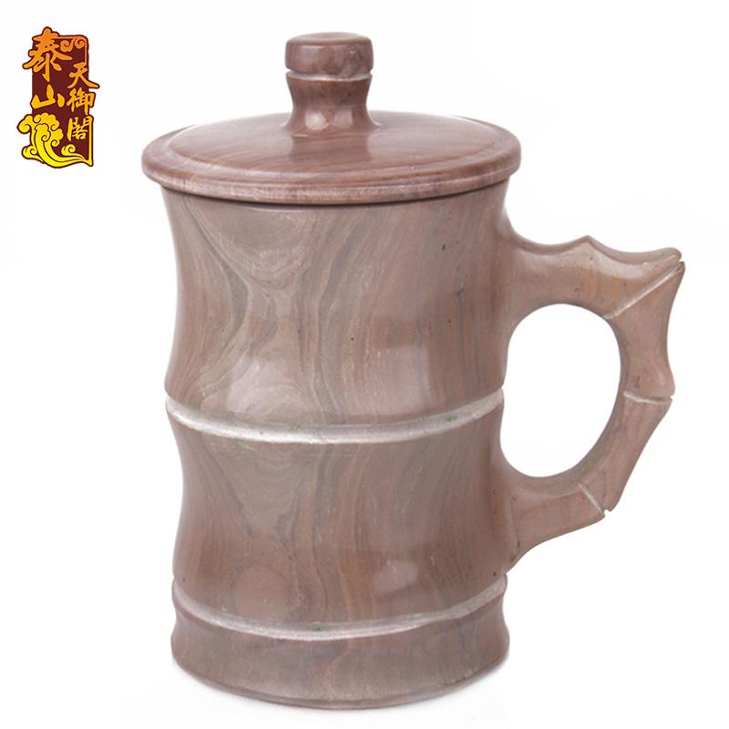 天御阁 纯天然紫檀木鱼石杯子 正品无蜡保健茶杯茶具水杯竹节盖杯