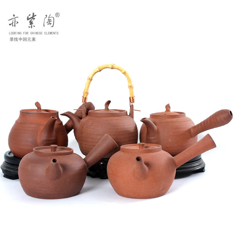 亦紫陶茶具煮水壶潮汕功夫茶必备砂铫壶水壶 手拉胚玉书畏 红泥壶