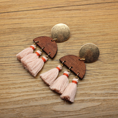 J☆C欧美流行饰品 首饰 新款耳钉 流苏 木头个