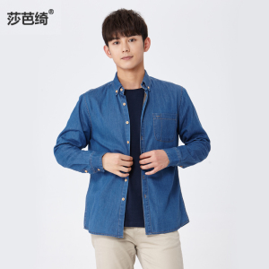 青年加绒加厚牛仔长袖衬衫