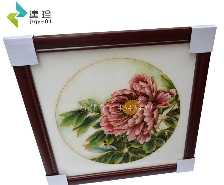 景泰蓝工艺画牡丹现货成品 50*50cm 水晶覆膜 掐丝珐琅装饰画