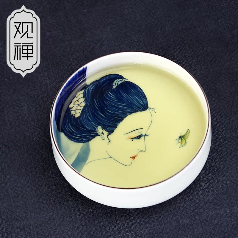 【观禅】青花瓷美女品茗杯主人杯 手绘景德镇茶杯陶瓷 功夫茶具