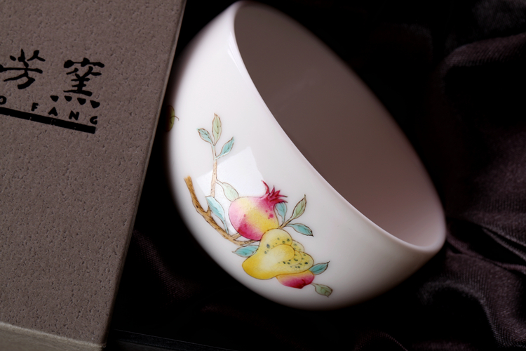 台湾茶具 晓芳窑 早期粉彩圆口杯 茶杯 单只