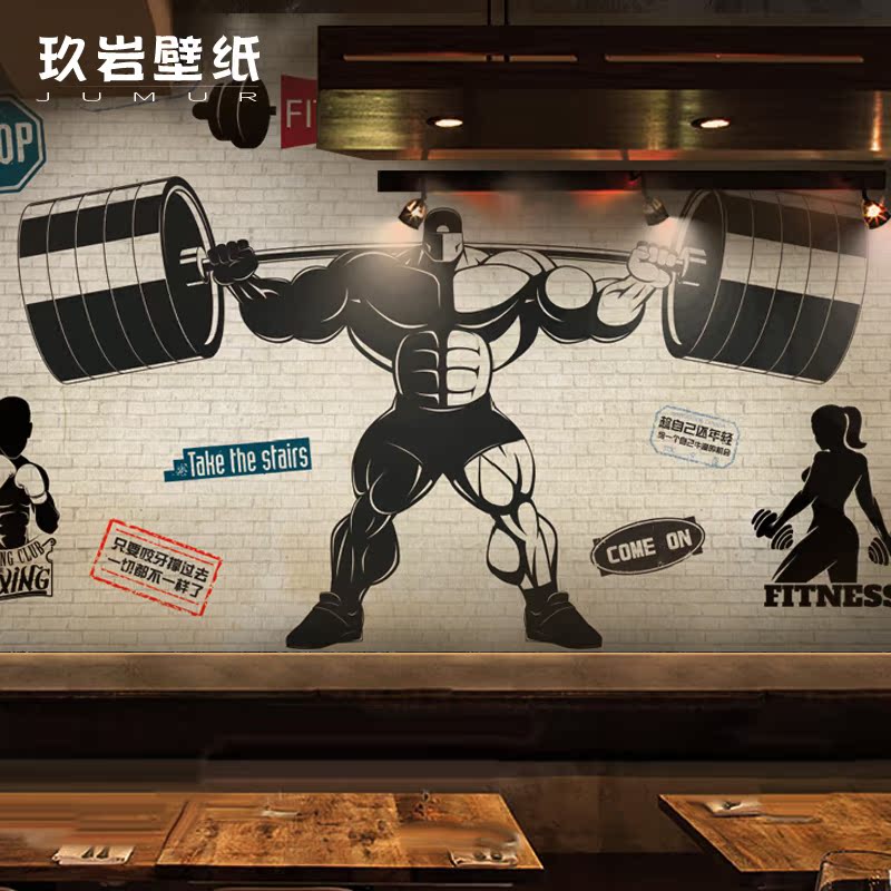 健身房会所大型定制壁画背景墙壁纸墙纸墙布美女无纺布 英姿健美