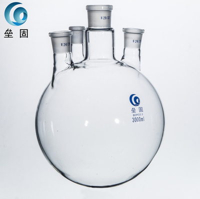 垒固 直四口烧瓶5000ml/40*24*3 lg标口四颈烧瓶 5l玻璃反应器